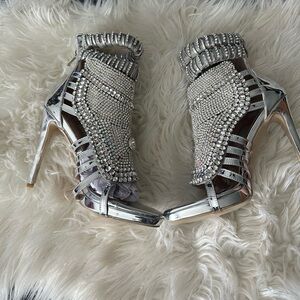 Silver Embellished Women's Heels
